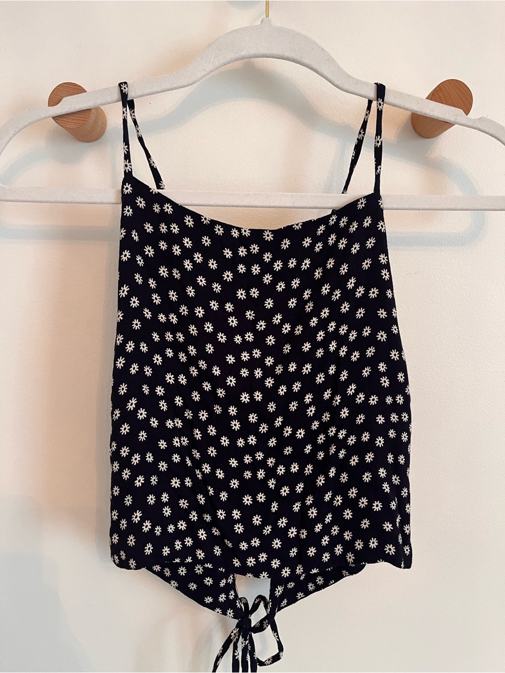 Reformation Navy Daisy Tie-Back Crop Top